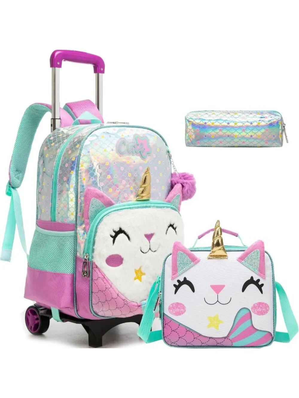 Cute Girls' Rolling Backpack for Kids - Black Travel Luggage for School & Play